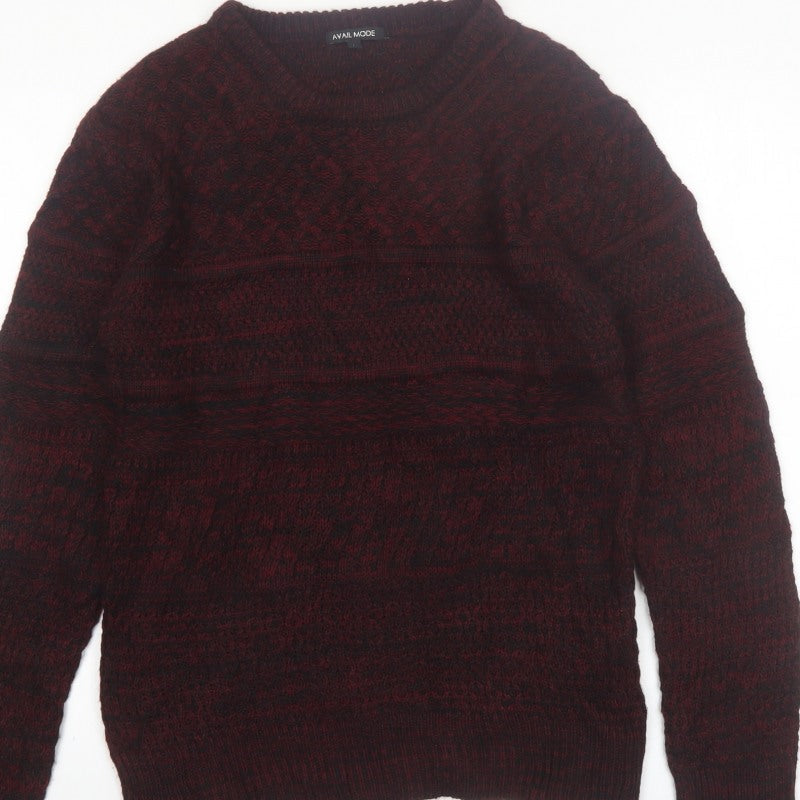 Additional view of Avail Mode Men's Red Knit Crew Neck Cable jumper L