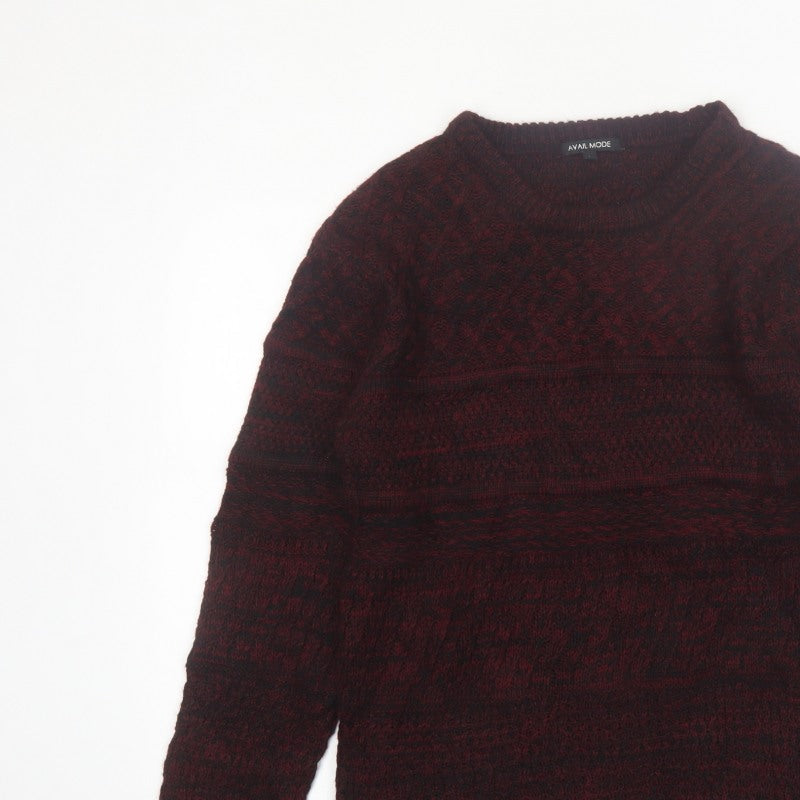 Additional view of Avail Mode Men's Red Knit Crew Neck Cable jumper L
