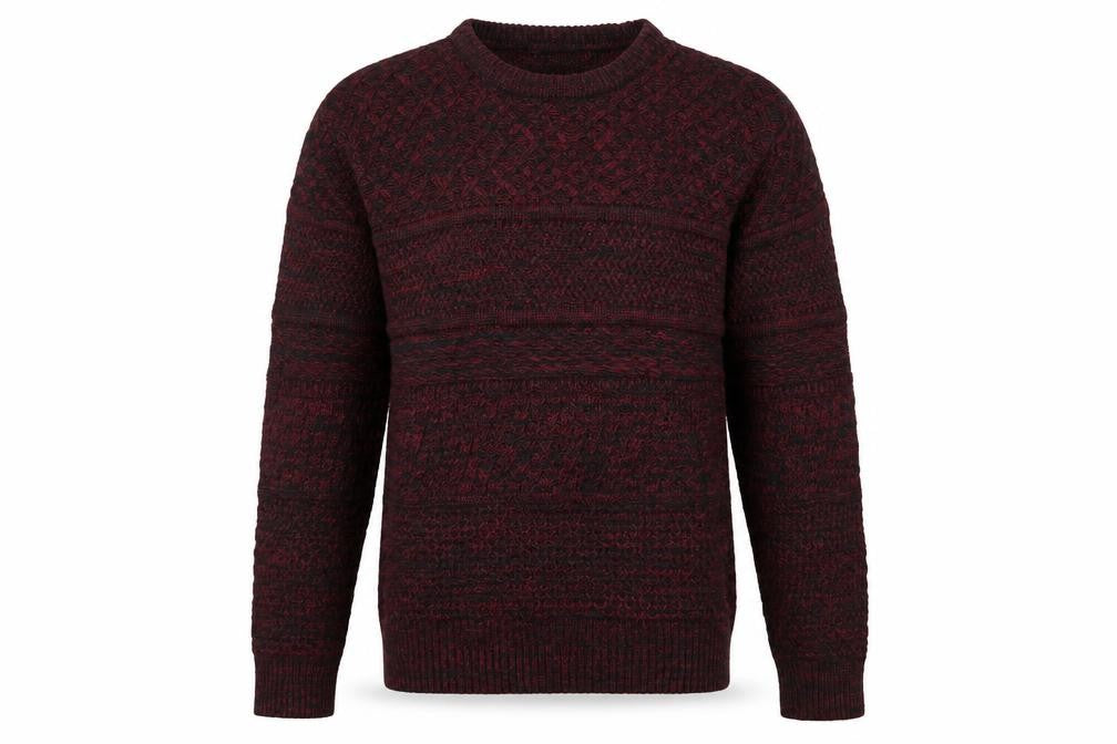 Front view of Avail Mode Men's Red Knit Crew Neck Cable jumper L