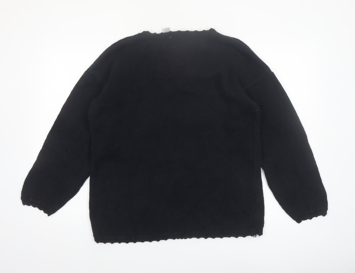 Styleworks Womens Black Floral Knit Ramie Cotton Jumper M