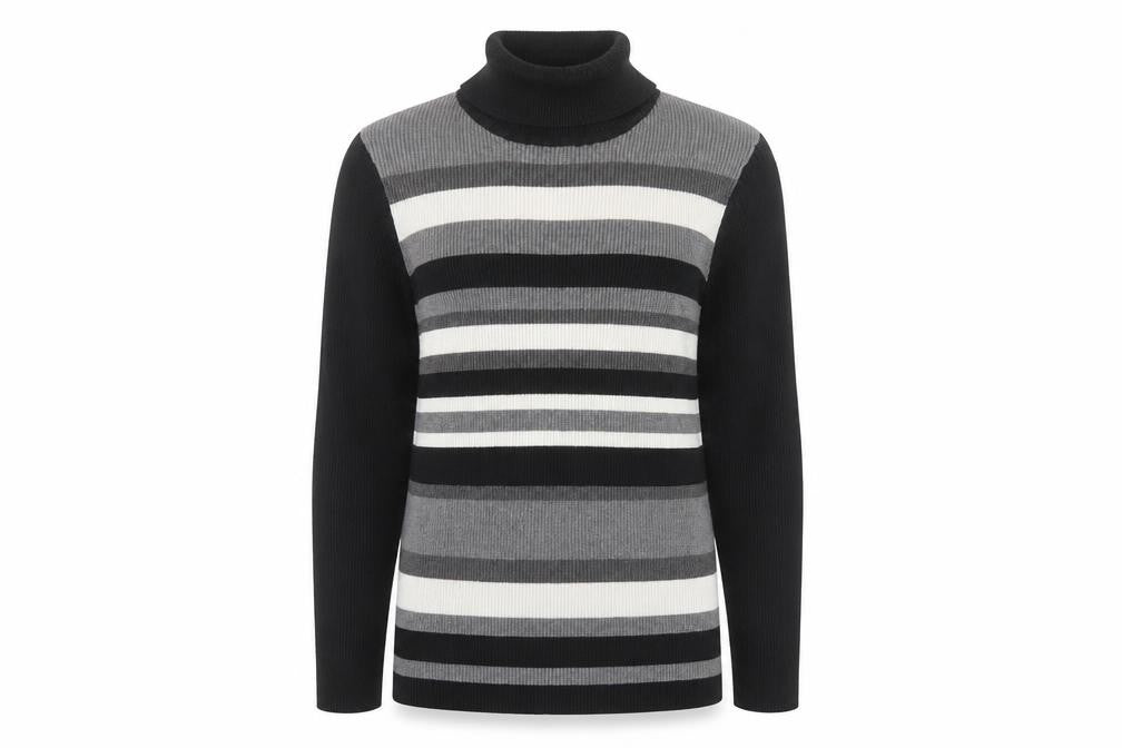 Northern Reflections Women’s Black Striped Roll Neck Cotton Jumper Size L