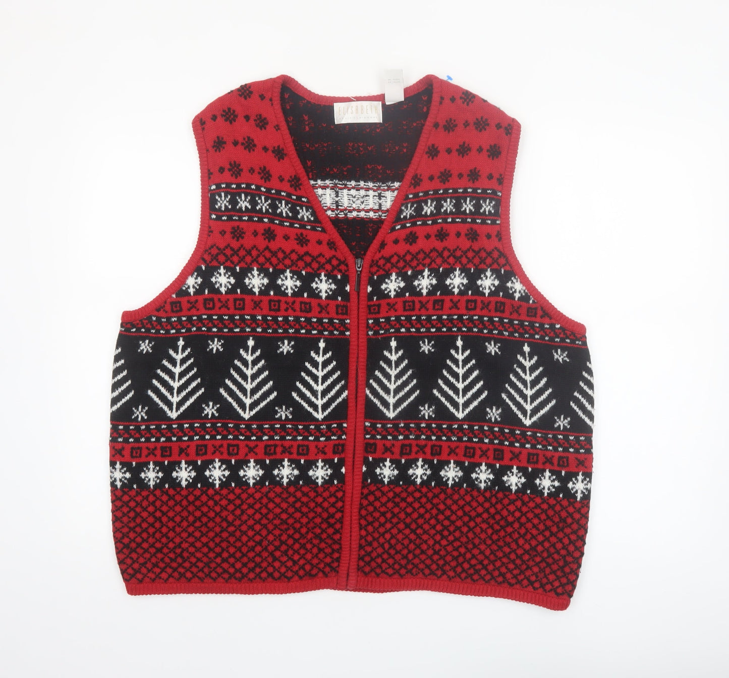 Liz Claiborne Womens Red Fair Isle Knit Sleeveless Zip Vest Size S
