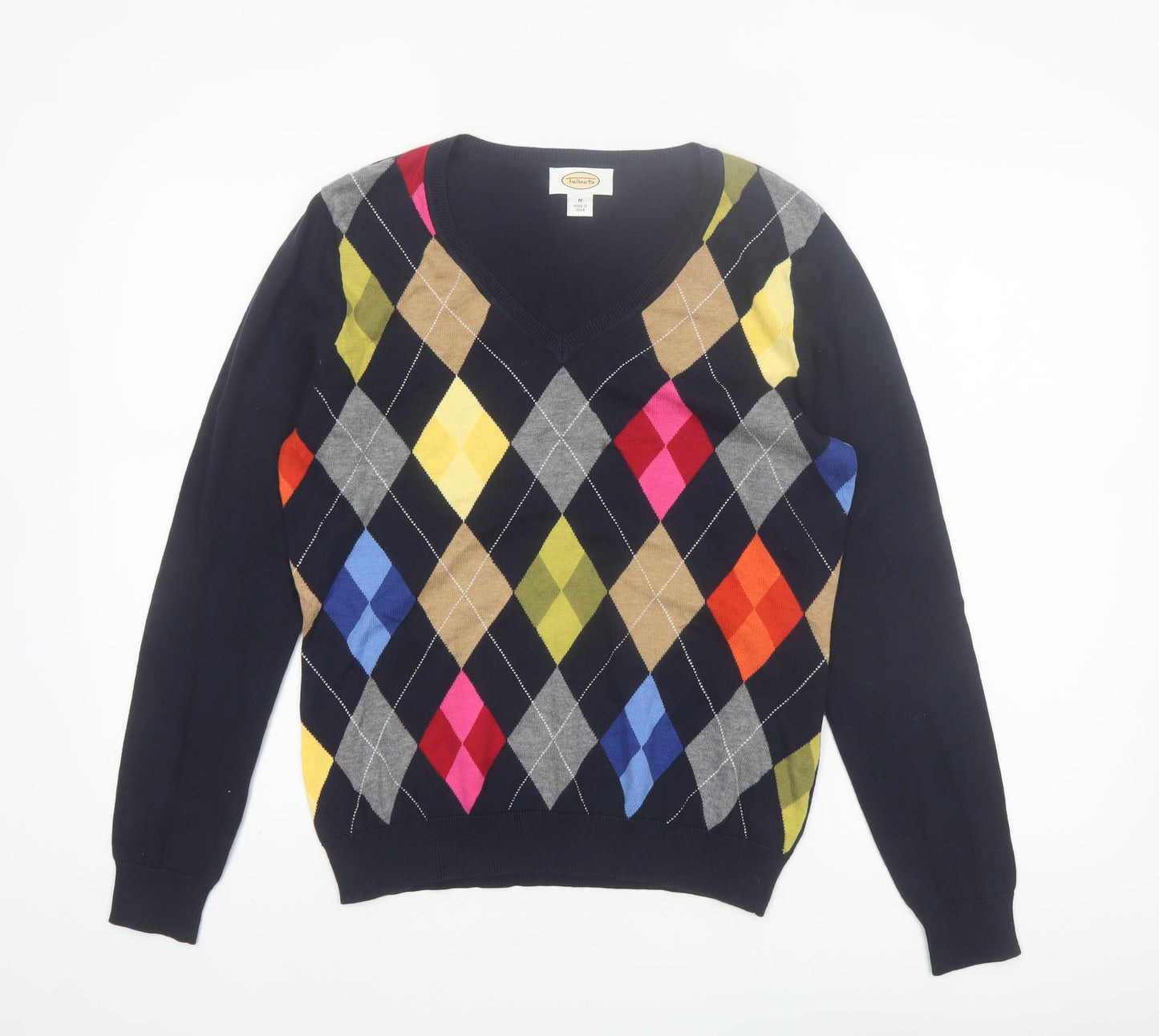 Talbots Men's Multicoloured Argyle V-Neck Cotton Jumper Size M