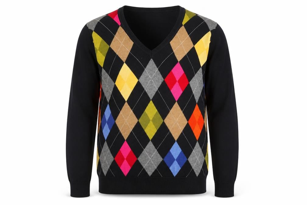 Talbots Men's Multicoloured Argyle V-Neck Cotton Jumper Size M