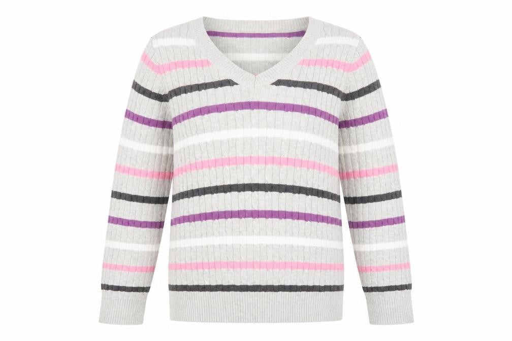 Karen Scott Women’s Multicoloured Striped V-Neck Cotton Jumper Size 12