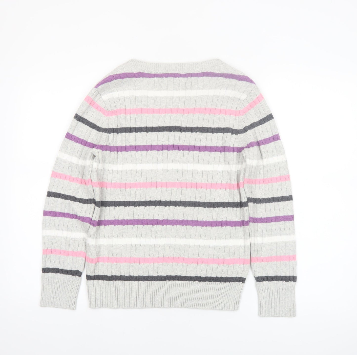 Karen Scott Women’s Multicoloured Striped V-Neck Cotton Jumper Size 12