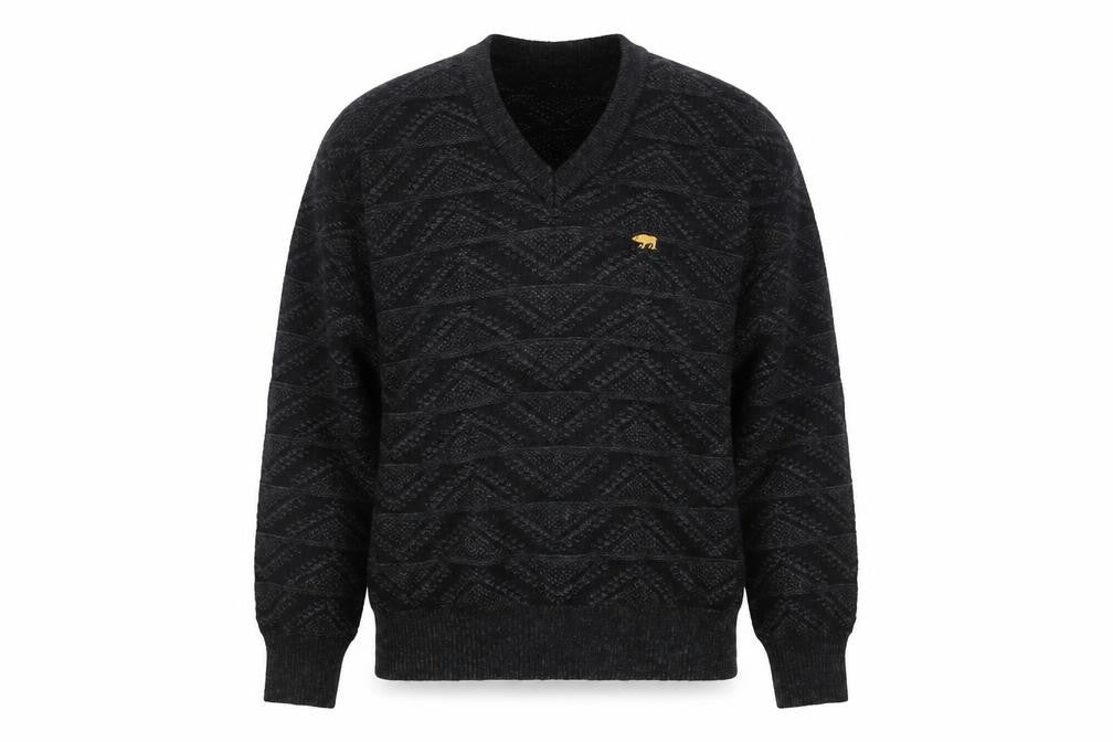Jack Nicklaus Men Black Wool Blend V-Neck Golf Jumper L