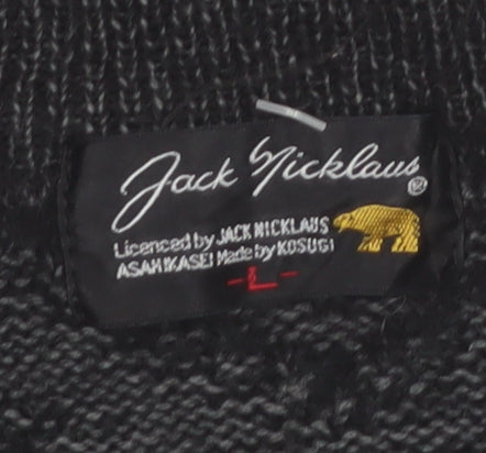 Jack Nicklaus Men Black Wool Blend V-Neck Golf Jumper L