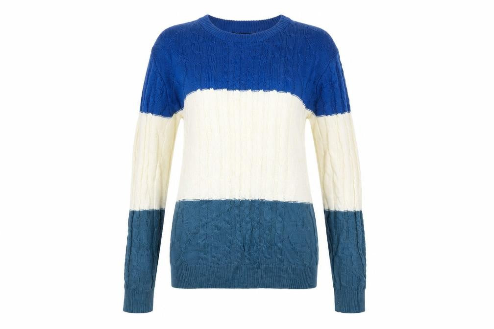 Creation Cube Womens Blue Striped Cable-Knit Pullover Jumper M