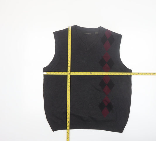 AXIST Men's Grey Argyle Sleeveless Knit V-Neck Vest Jumper Size L