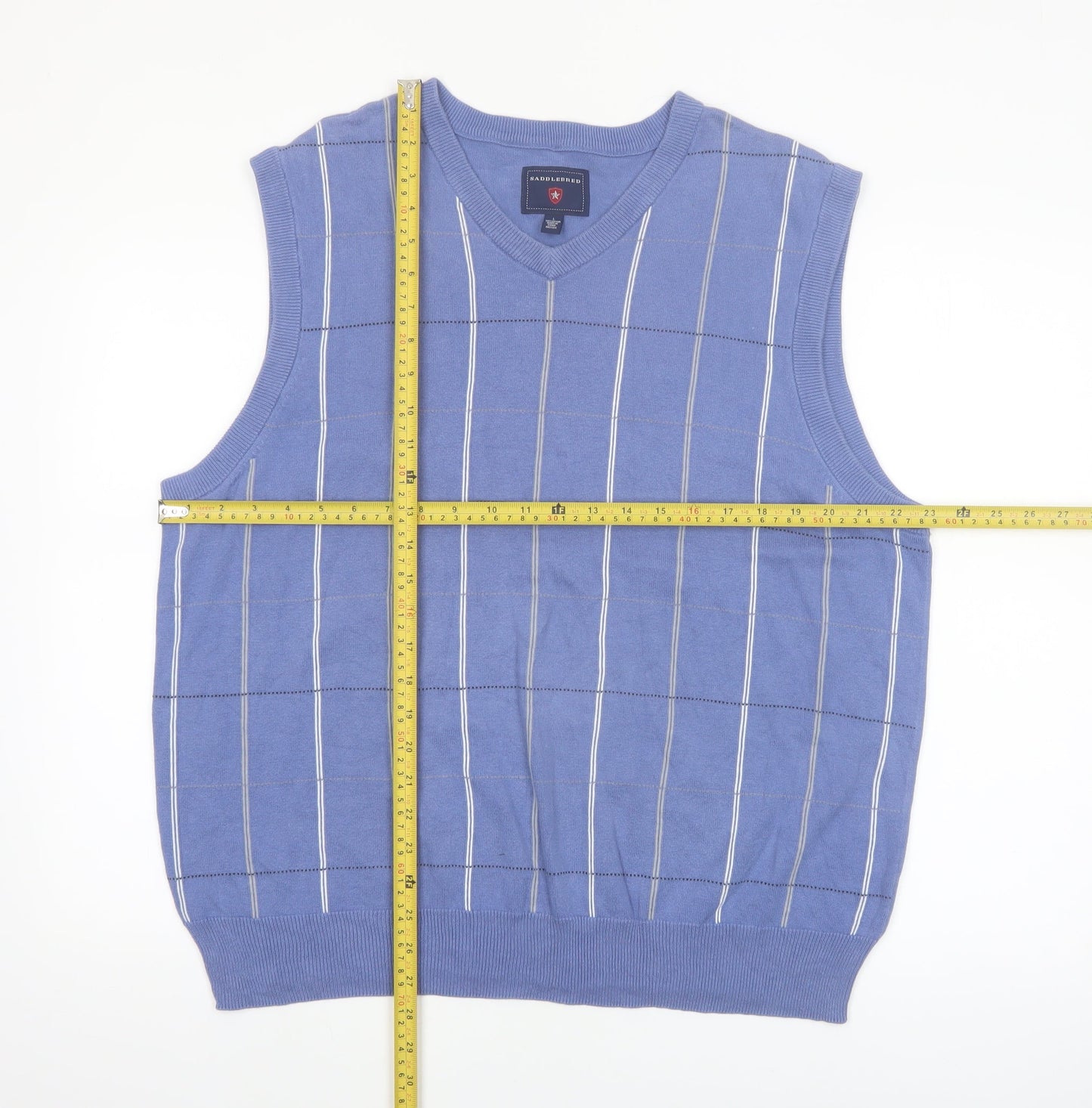 Saddlebred Men's Blue Striped Cotton V-Neck Knit Vest L