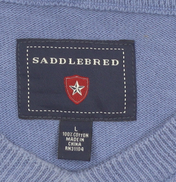 Saddlebred Men's Blue Striped Cotton V-Neck Knit Vest L