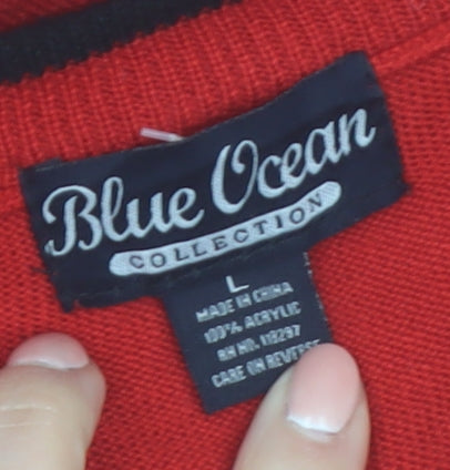 Blue Ocean Men's Red V-Neck Sleeveless Knit Vest Jumper L