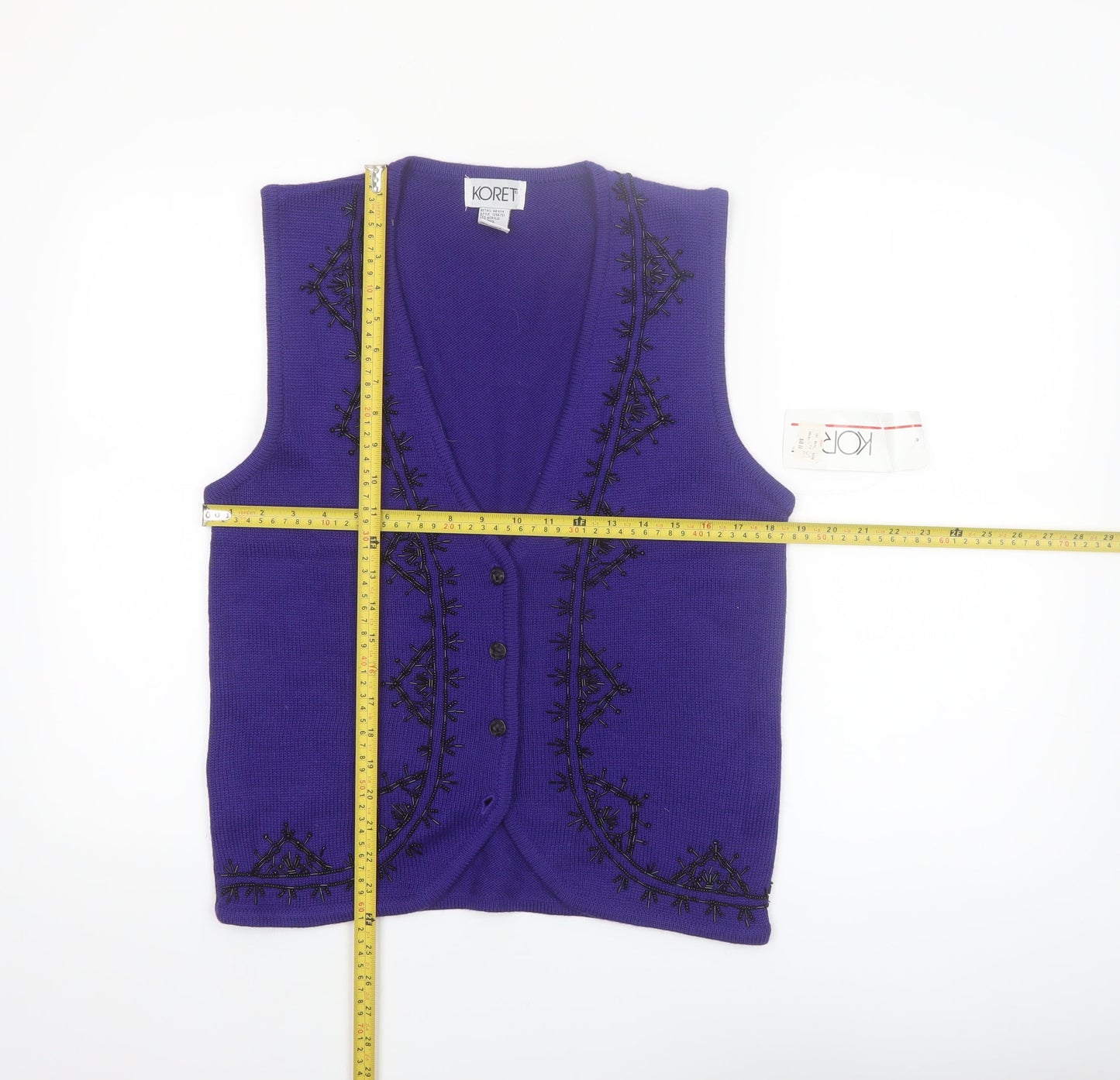 Koret Womens Purple Knit Embroidered Vest Small Wool Blend