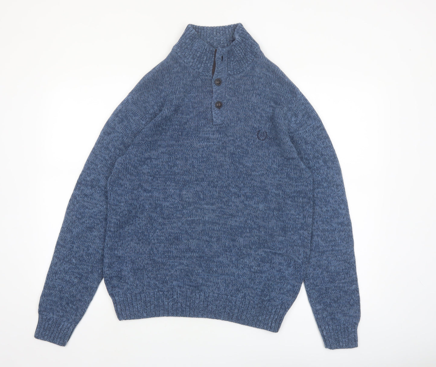 Chaps Men's Blue Cotton Henley Jumper Medium High Neck Pullover