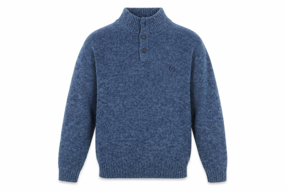 Chaps Men's Blue Cotton Henley Jumper Medium High Neck Pullover
