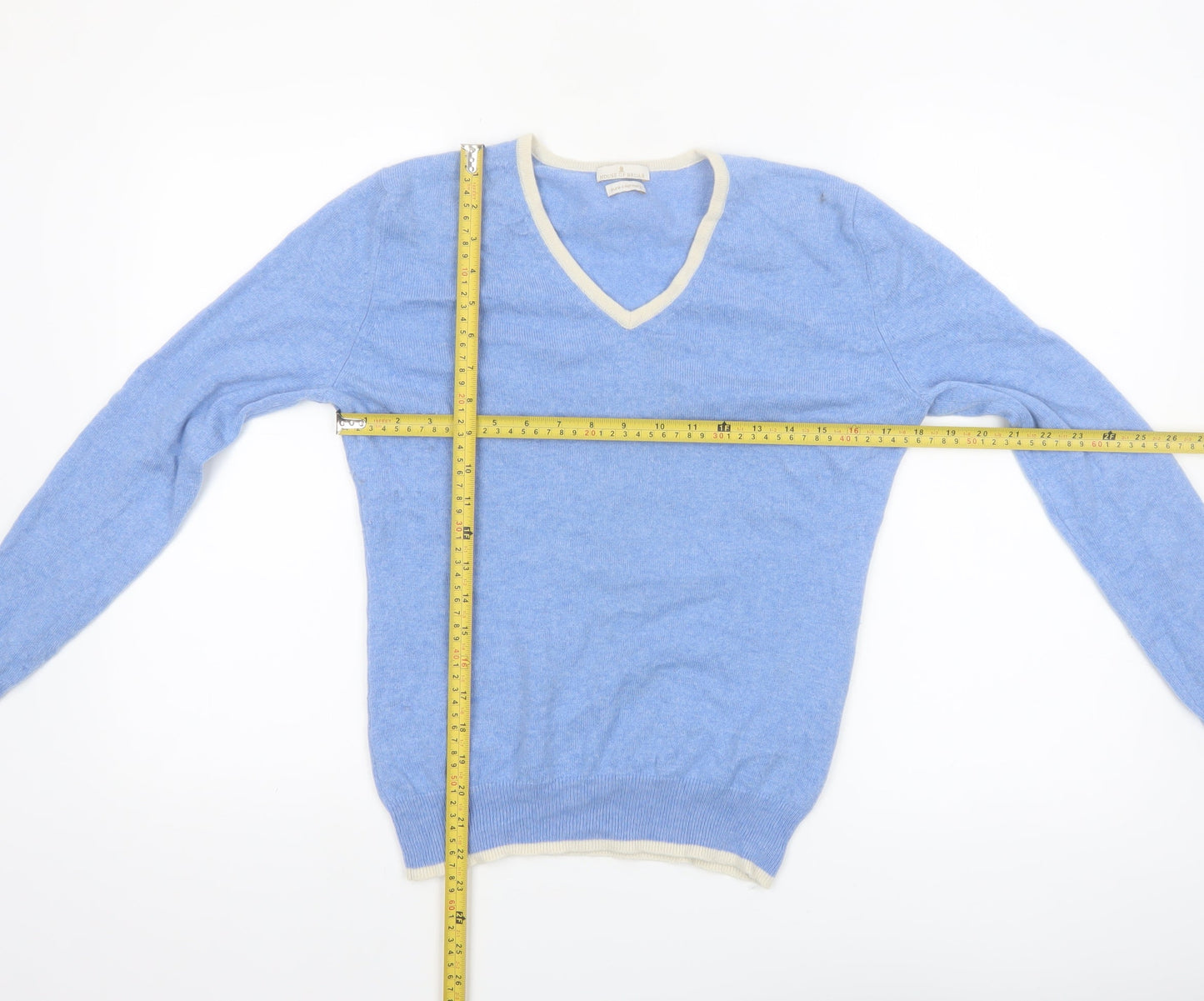 House of Bruar Women's Blue Pure Cashmere V-Neck Jumper Size 12