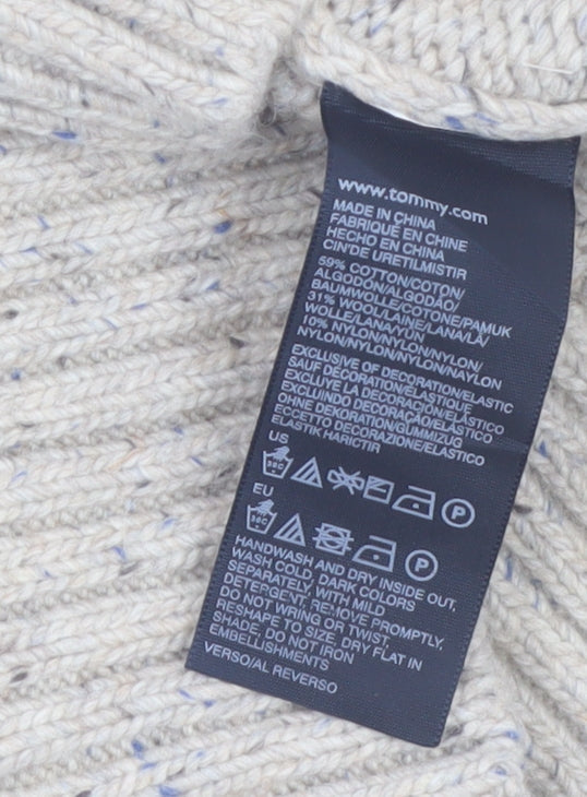 Tommy Hilfiger Men's Beige Cable-Knit Wool Cotton Jumper M Classic Fit