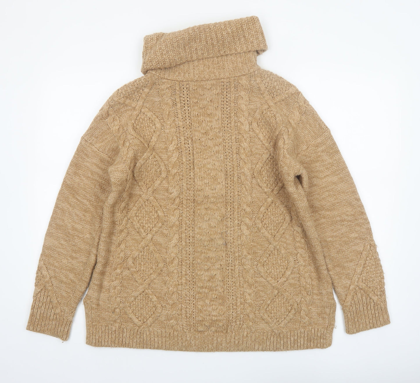 Lands' End Women's Beige Roll Neck Cable Knit Jumper Size M Petite