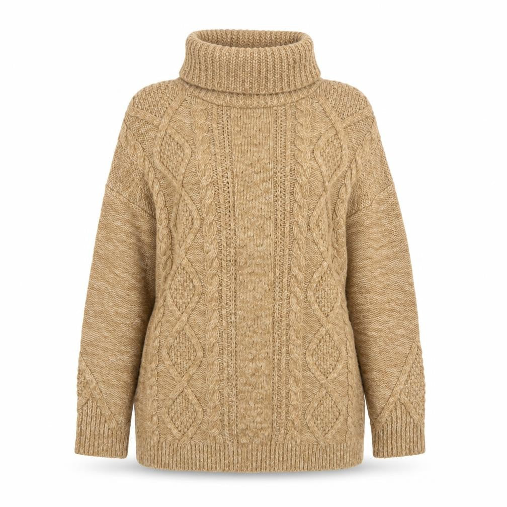 Lands' End Women's Beige Roll Neck Cable Knit Jumper Size M Petite