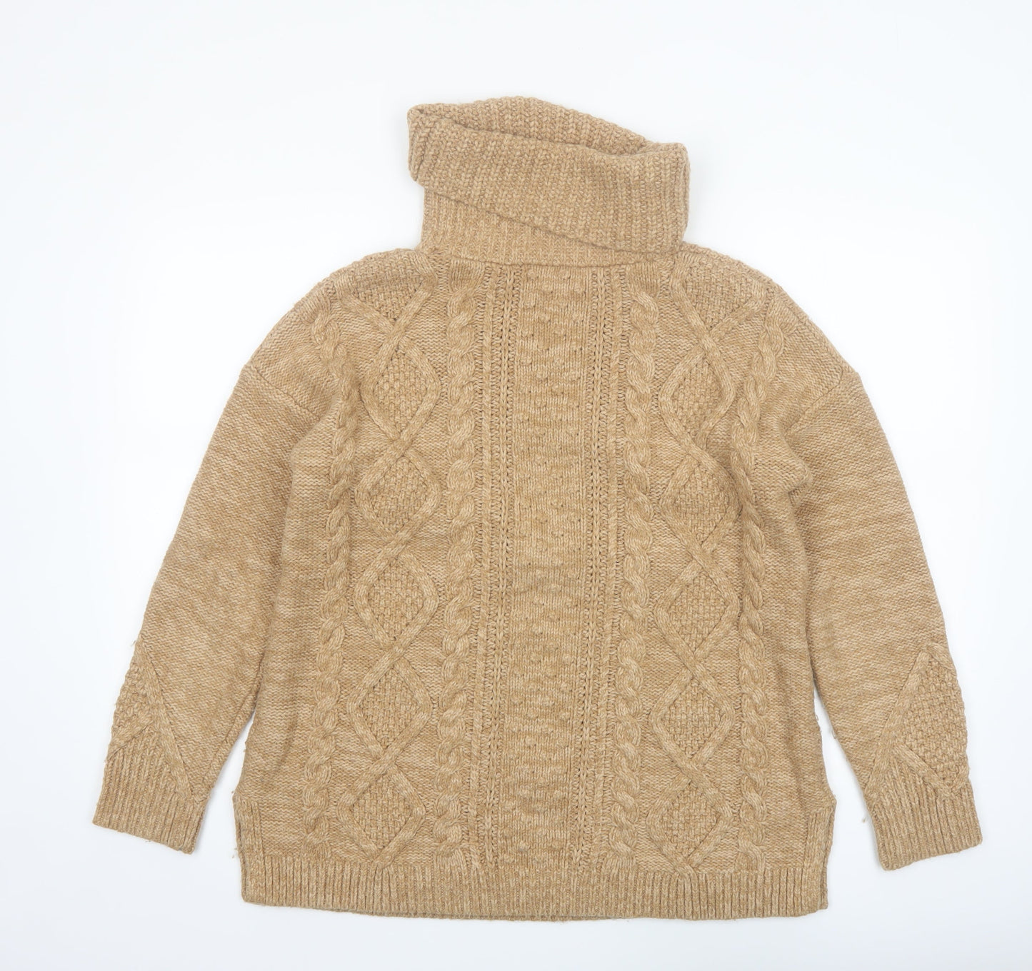 Lands' End Women's Beige Roll Neck Cable Knit Jumper Size M Petite