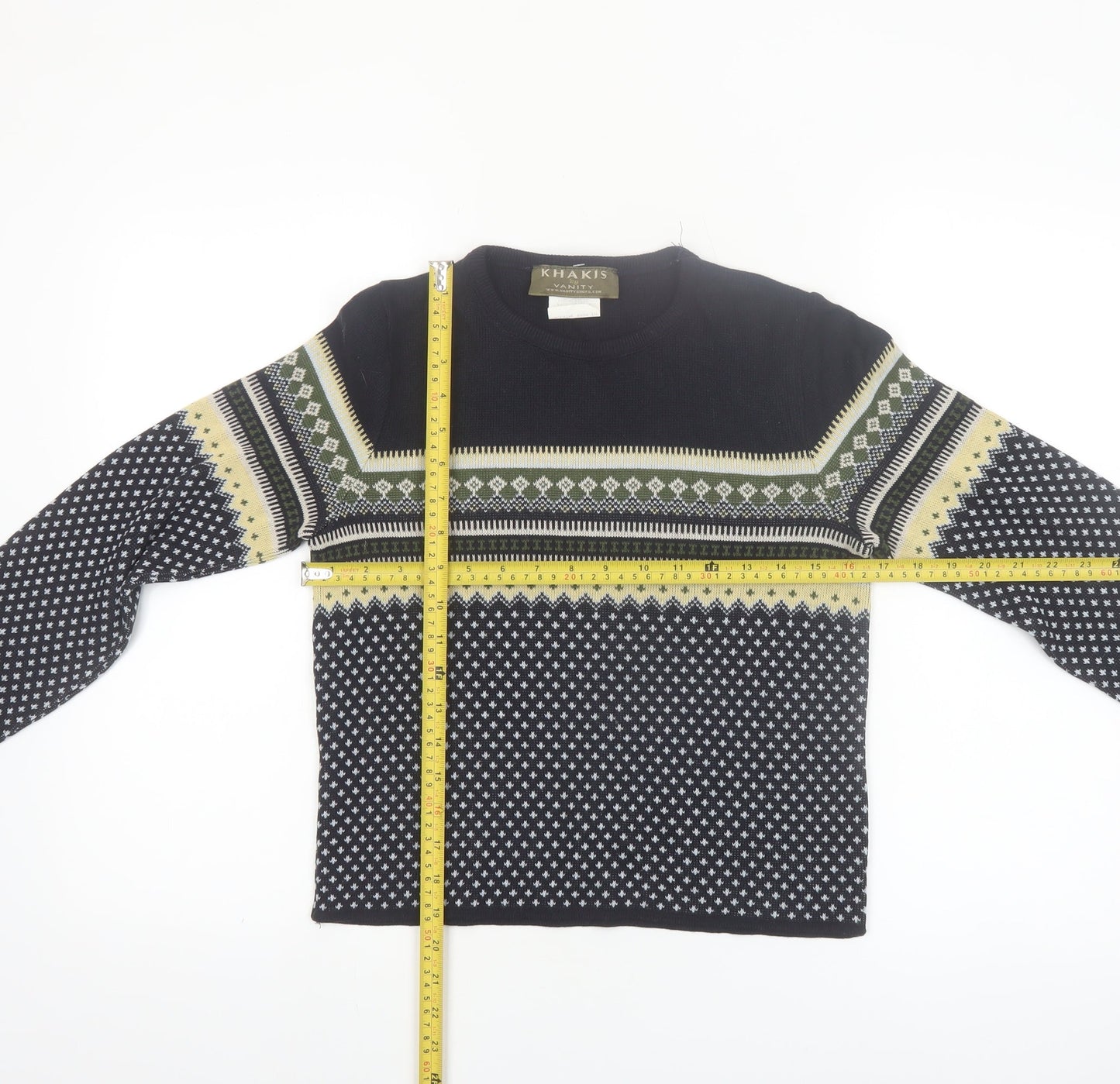 Khakis by Vanity Women's Black Fair Isle Knit Pullover Jumper Size S