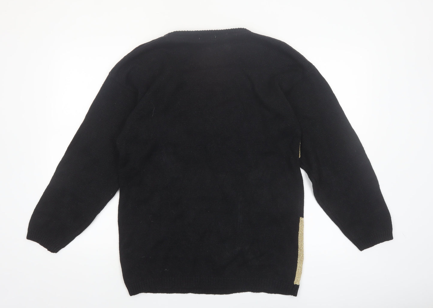 Eminent Womens Black Gold Beaded Christmas Pullover Jumper M
