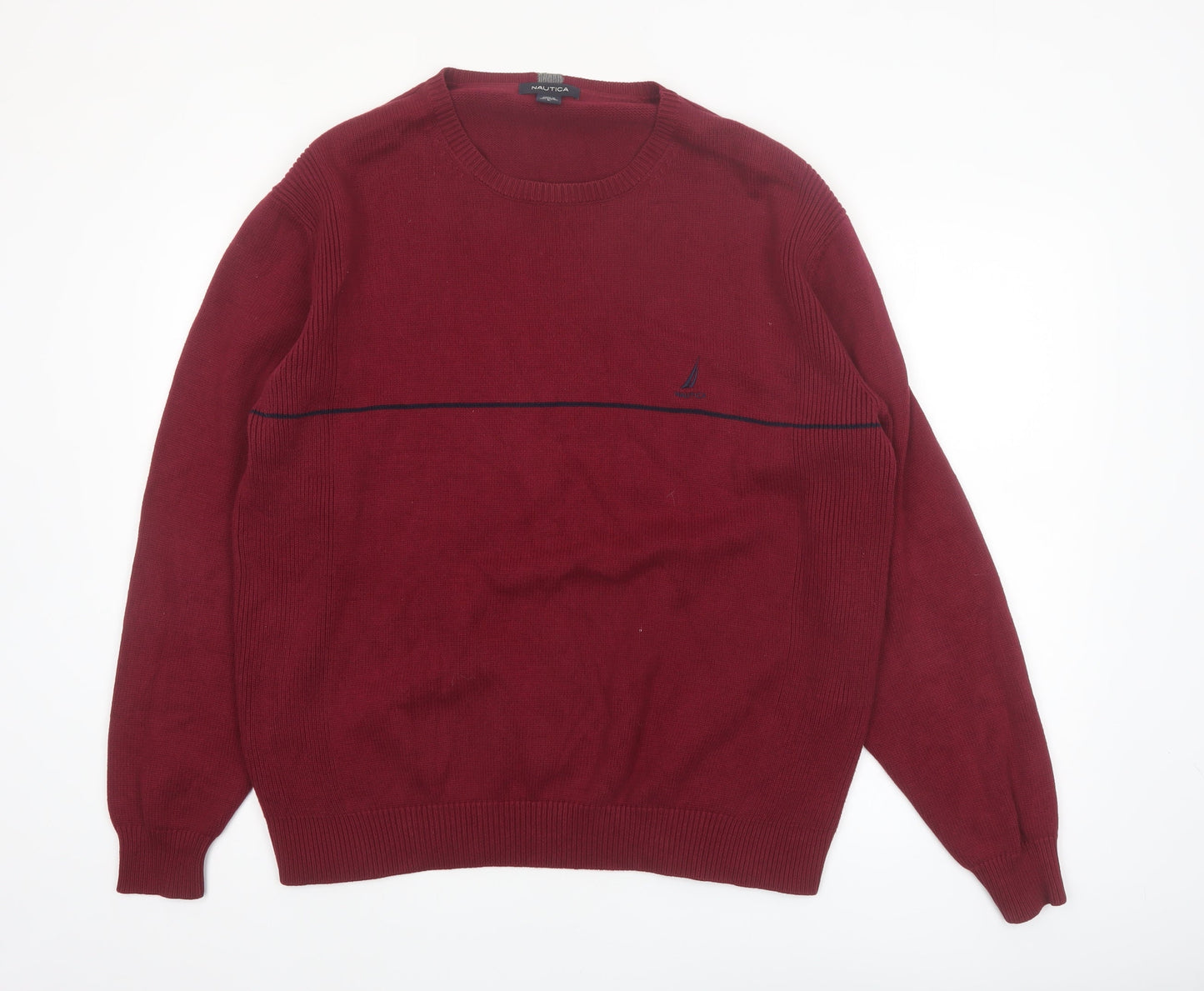 Nautica Men's Red Cotton Crew Neck Pullover Jumper Size L