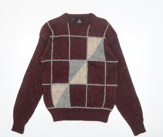 Kennington Men's Brown Geometric Knit Wool Blend Pullover Jumper Medium