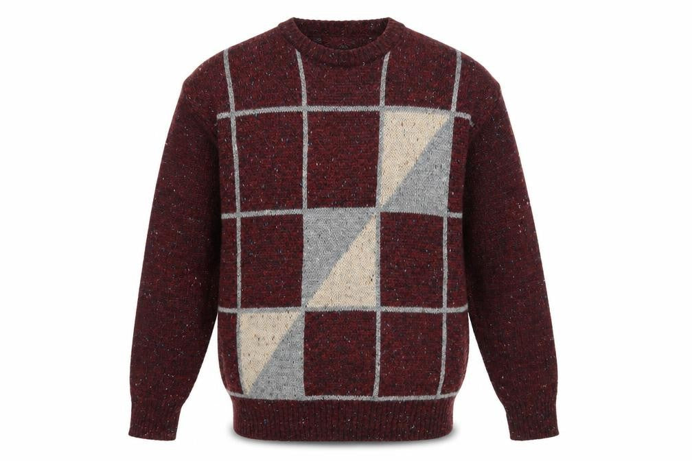 Kennington Men's Brown Geometric Knit Wool Blend Pullover Jumper Medium