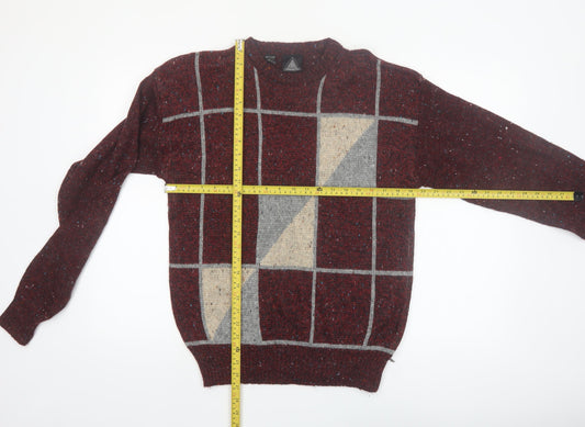 Kennington Men's Brown Geometric Knit Wool Blend Pullover Jumper Medium