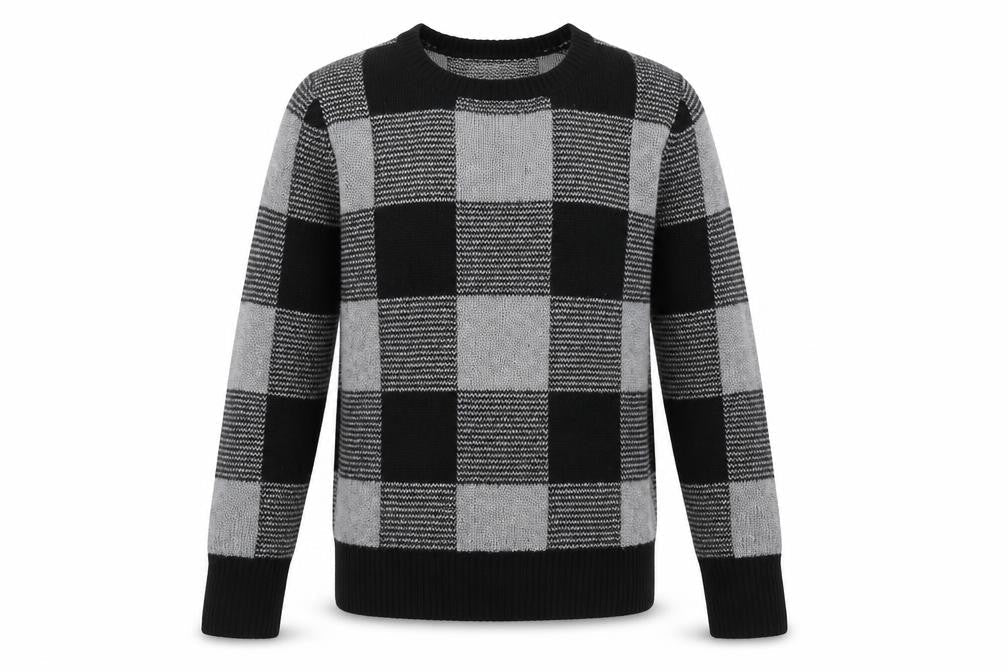 Bass Men's Grey Check Knit Acrylic Pullover Jumper Size M