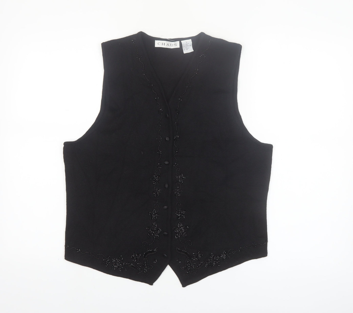 Chaus Women's Black Beaded Wool Blend Knit Vest L