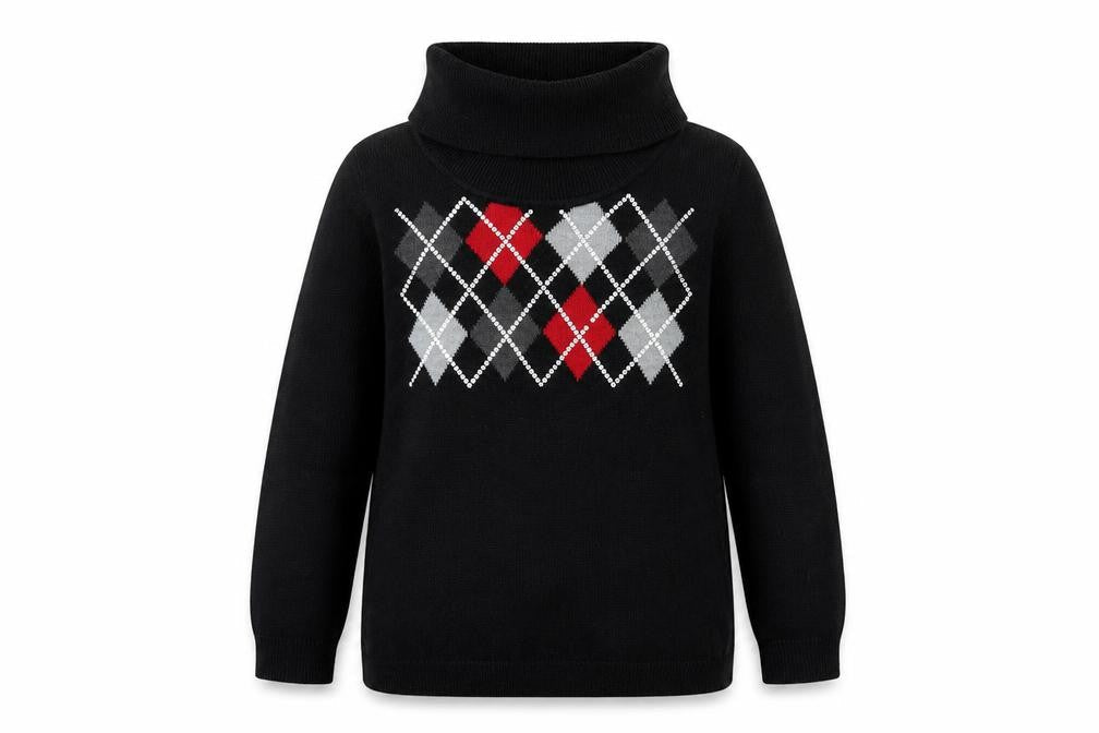 Karen Scott Women's Black Argyle Roll Neck Acrylic Jumper Size S