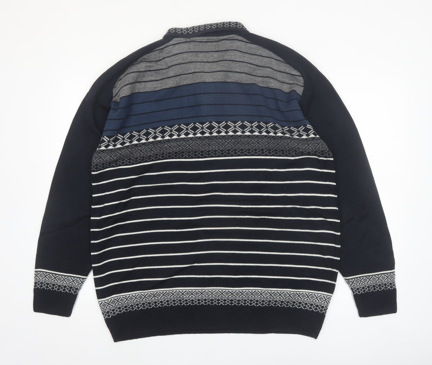 City Chic Men Blue 2XL 1/4 Zip Striped Knit Jumper