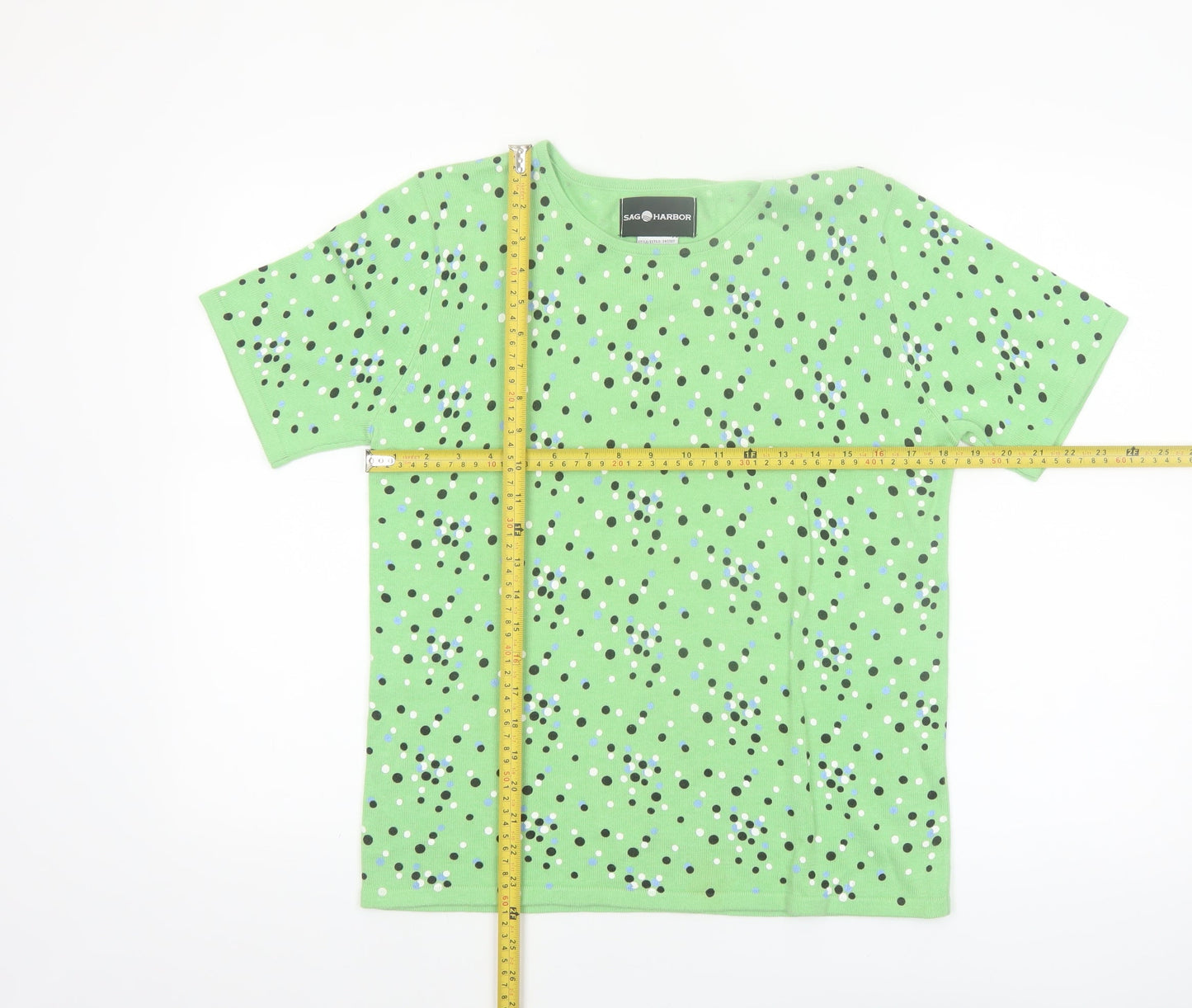 Sag Harbor Women's Green Polka Dot Cotton Blend Short Sleeve T-Shirt Size S