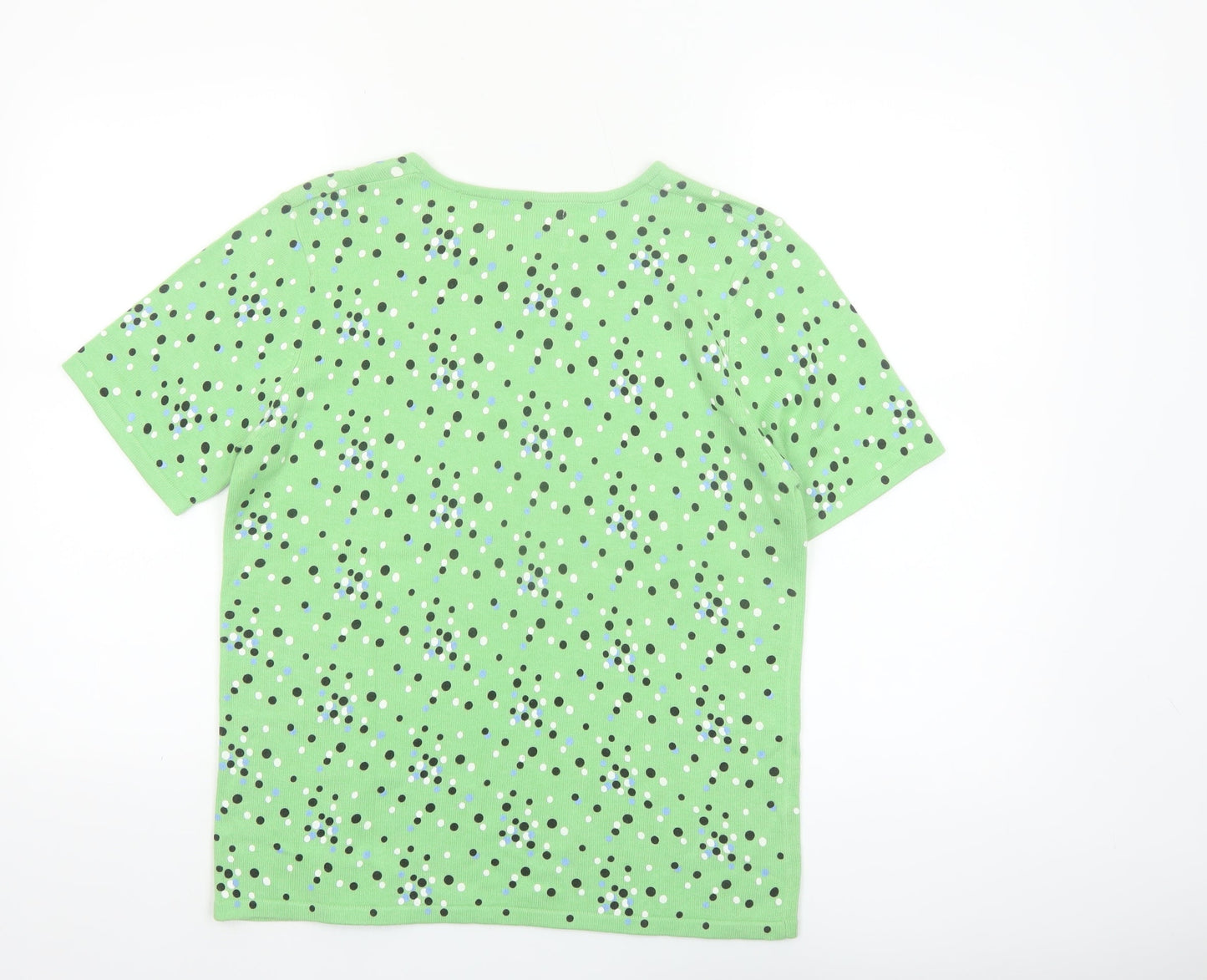 Sag Harbor Women's Green Polka Dot Cotton Blend Short Sleeve T-Shirt Size S