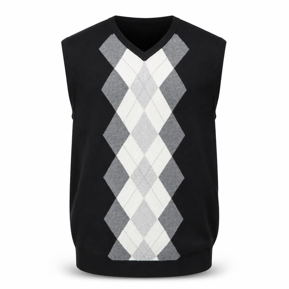 Le Château Men's Black Argyle Sleeveless Vest Jumper XL Silk Cotton
