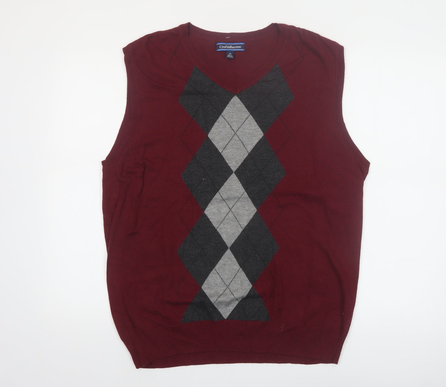 Croft & Barrow Men's Red Argyle Sleeveless V-Neck Knit Vest XL