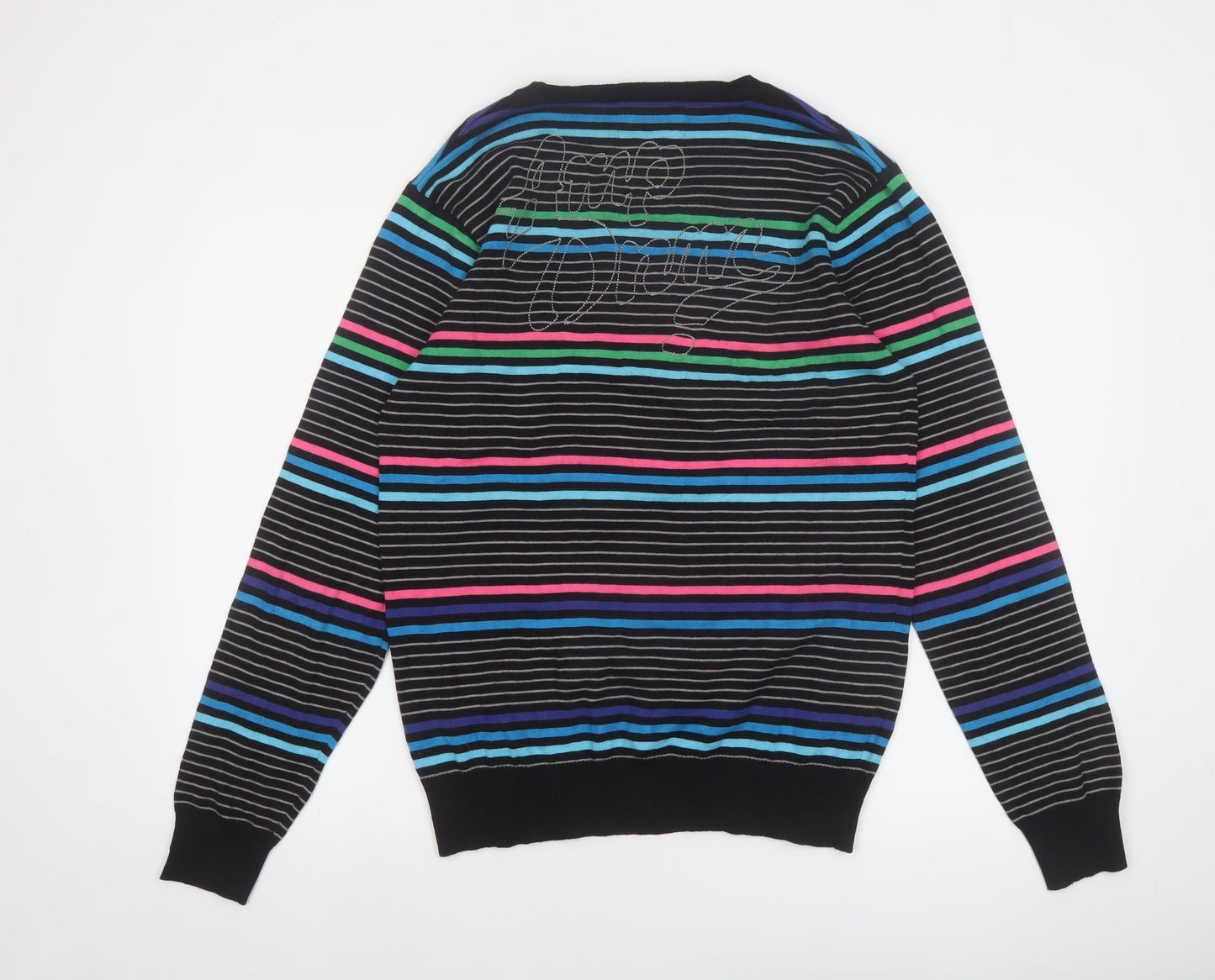 Jack & Jones Mens Multicoloured Stripe V-Neck Cotton Jumper M