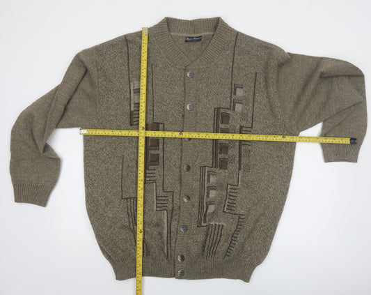 Marc René Men's Brown Geometric Wool Blend Cardigan XL