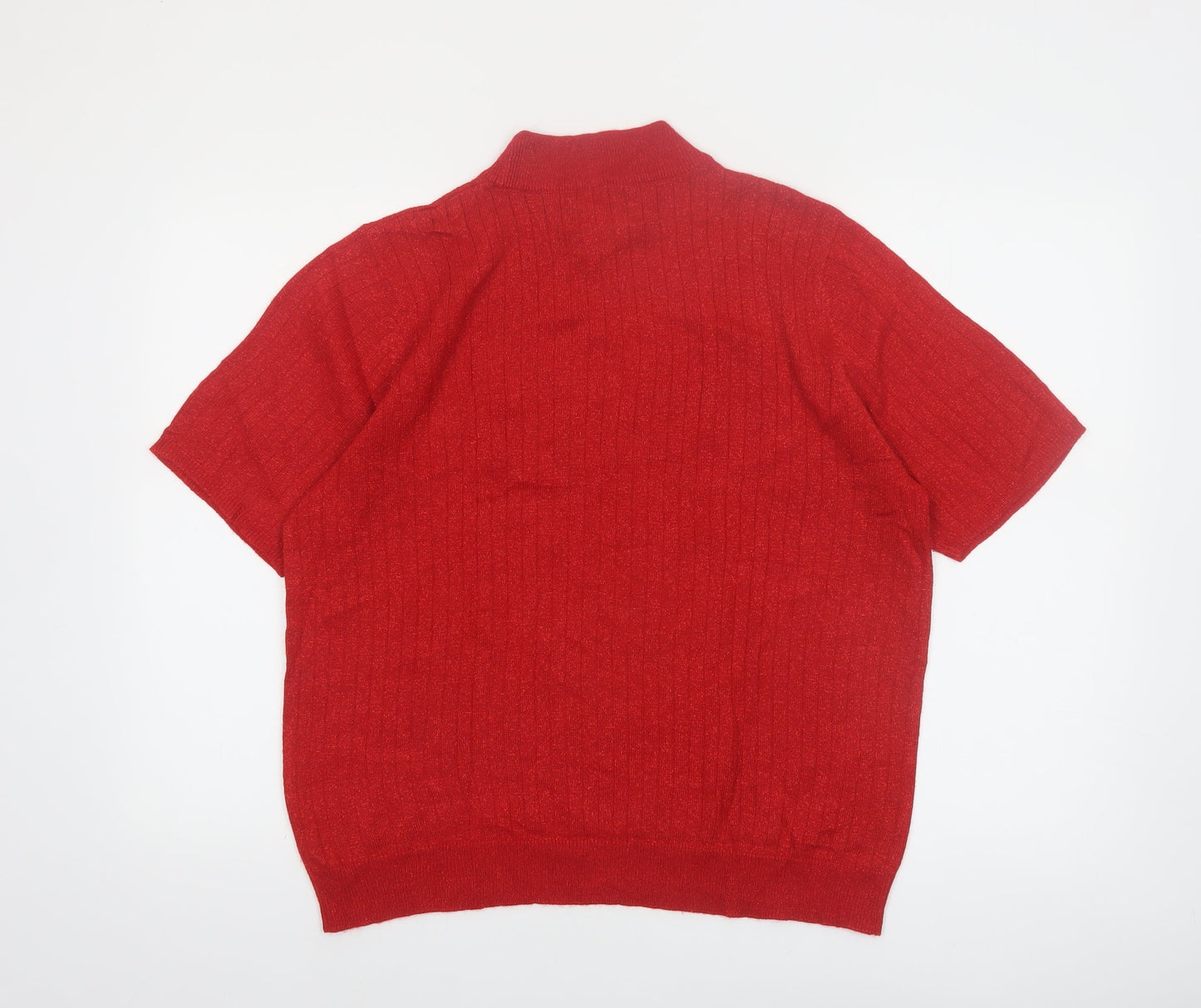 Sag Harbor Women's Red Short Sleeve Mock Neck Jumper L Acrylic Blend