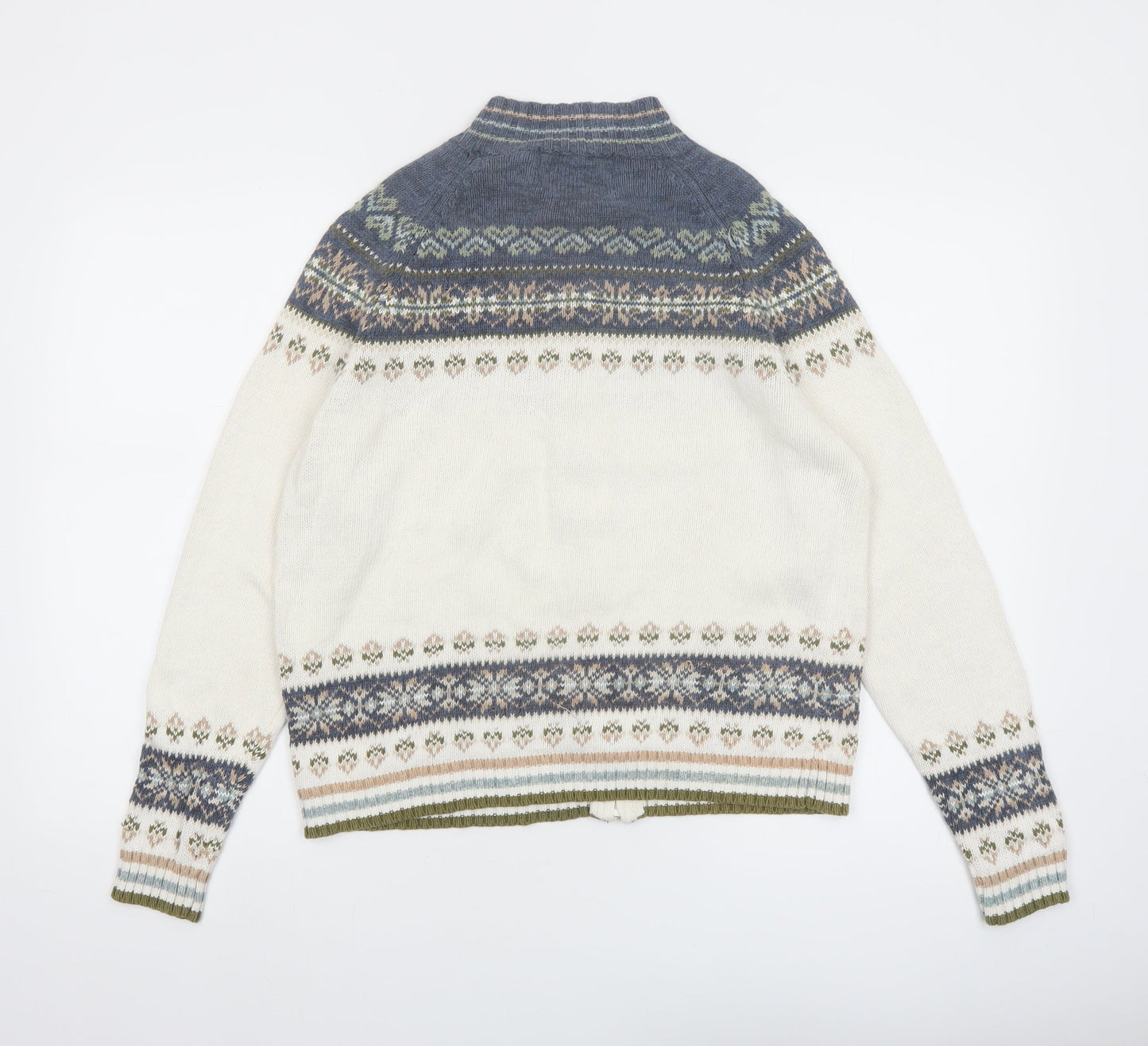 Tiara International Women's White Blue Fair Isle Cardigan Small