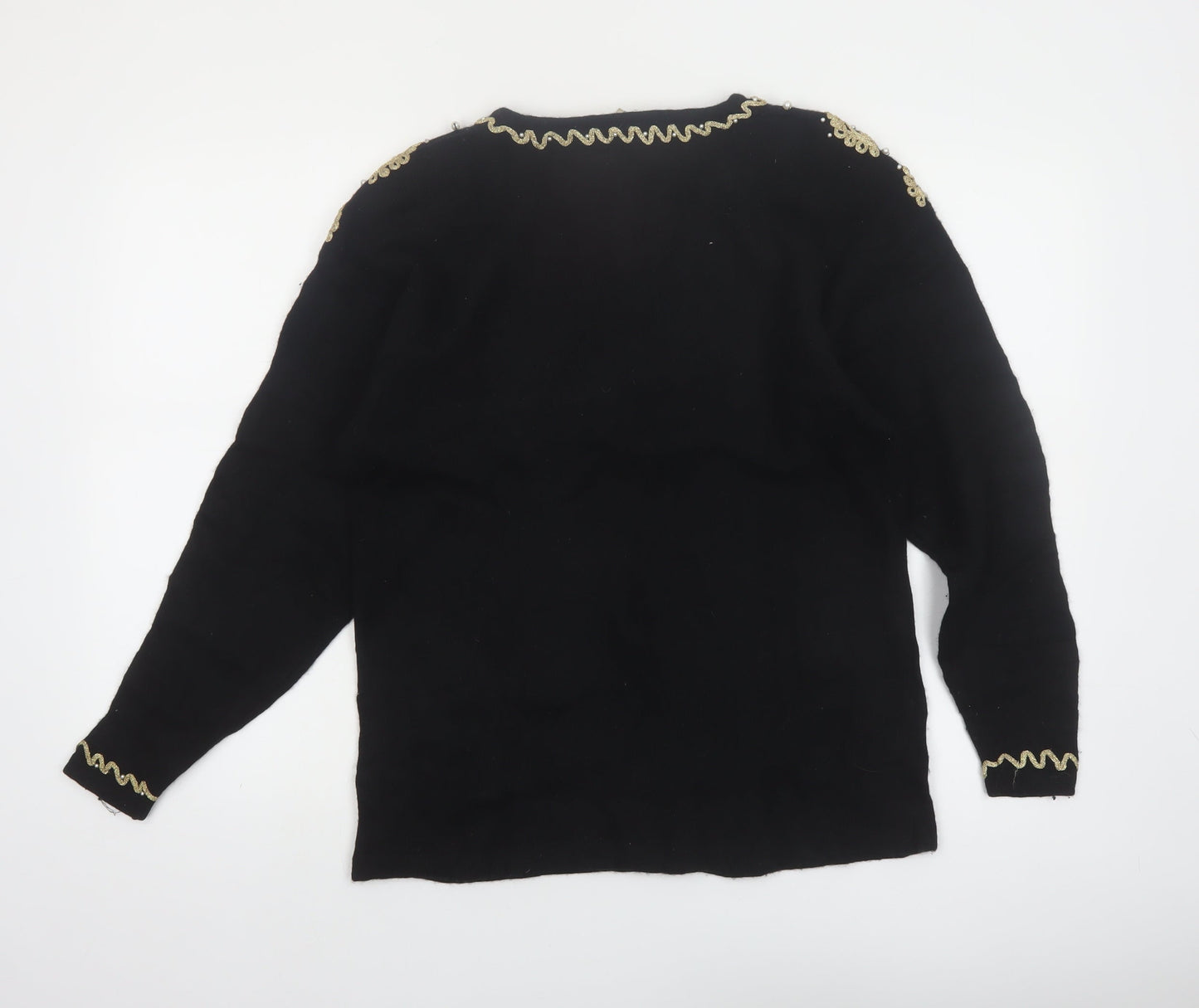 Evan-Picone Women's Black Petite M Wool Angora Beaded V-Neck Jumper