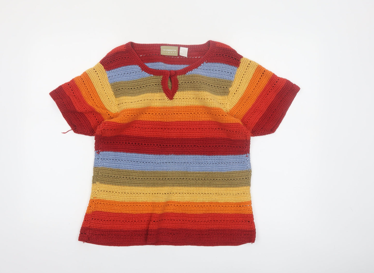 Liz Claiborne Women’s Multicoloured Crochet Cotton Top L Boho Retro