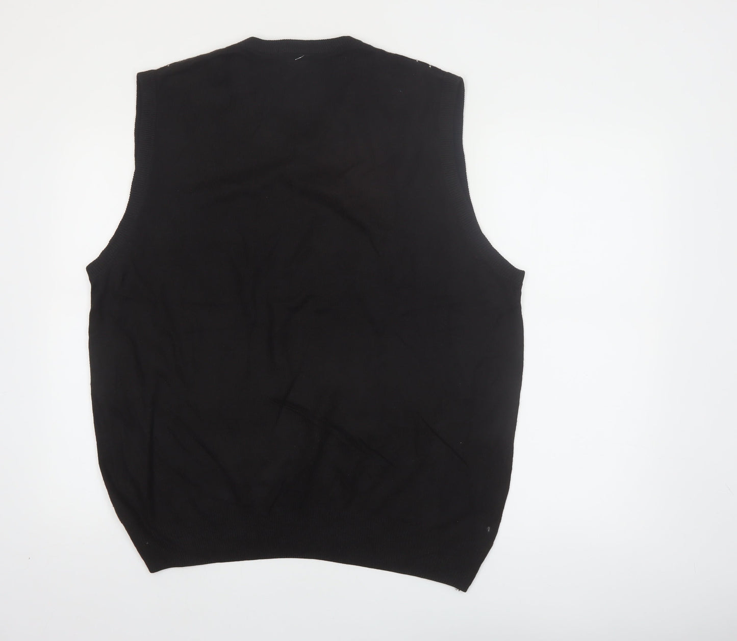 Geoffrey Beene Men's Black Argyle V-Neck Sleeveless Vest L