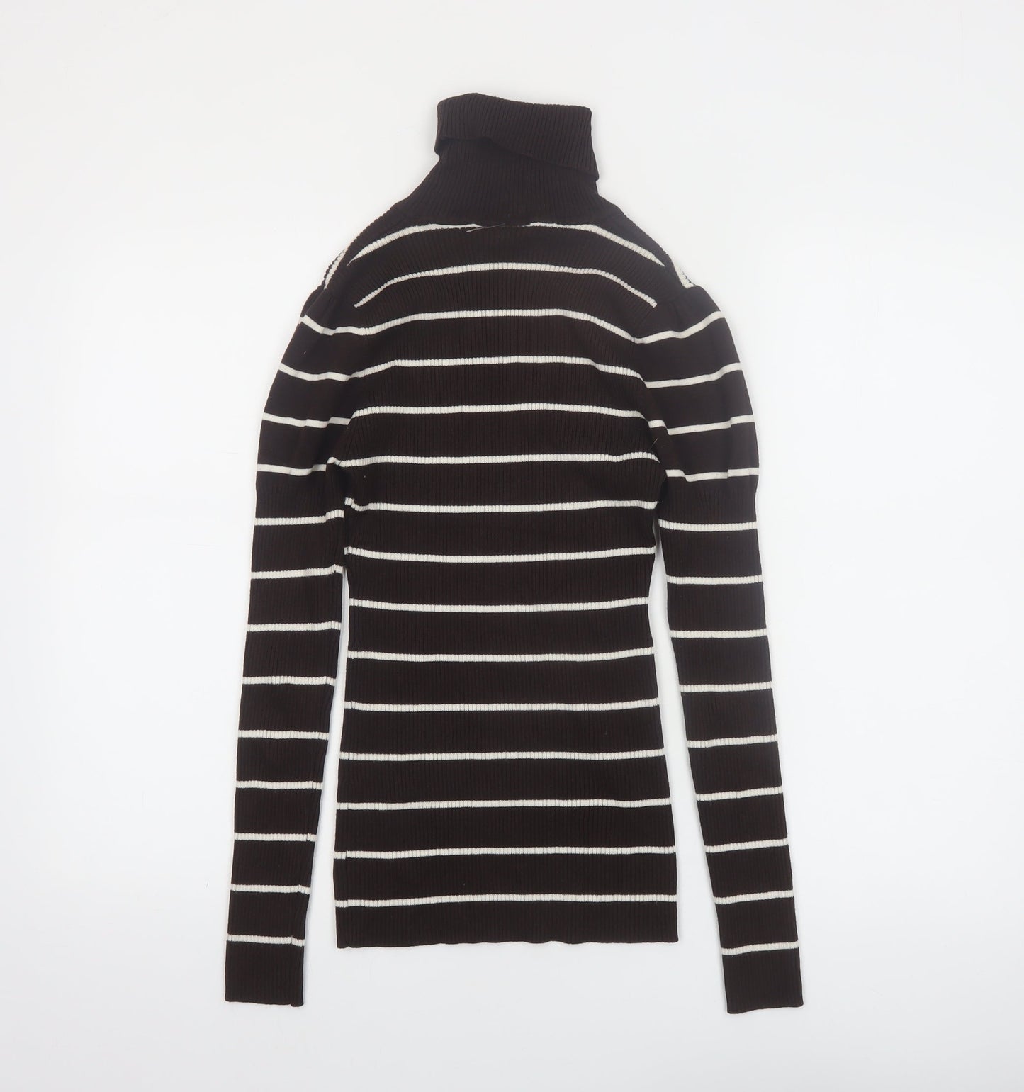 It's Our Time Women's Black Striped Roll Neck Slim Fit Jumper L