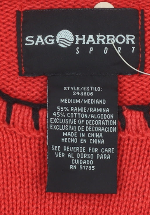 Sag Harbor Women Red Nautical Embroidered Pullover Jumper Size M