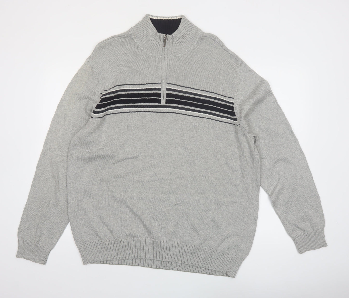 Sun River Men’s Grey XL 1/2 Zip Cotton Striped Jumper