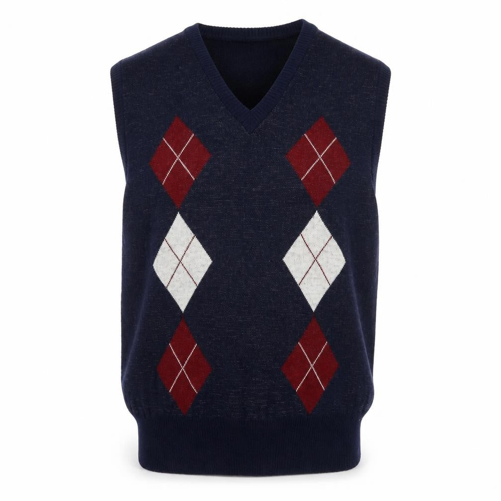 Andrew St. John Men's Blue Argyle Knit Sleeveless V-Neck Jumper Vest XL